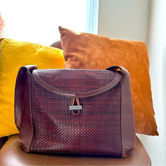 Bally Woven Leather Shoulder Handbag Rich Brown Late 90s/Early 2000s - Picture 1 of 16